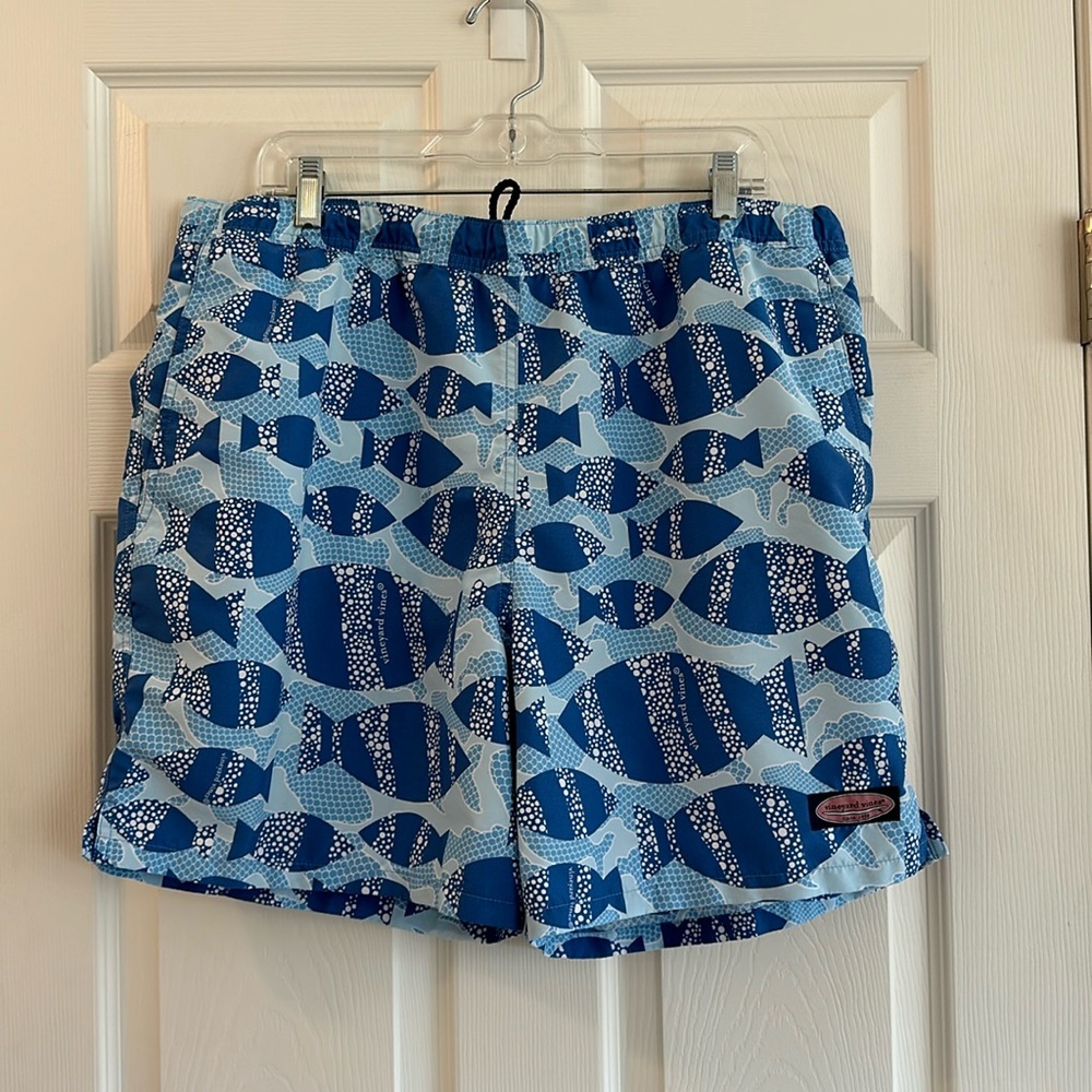 Vineyard Vines (L) men’s bathing trunks.